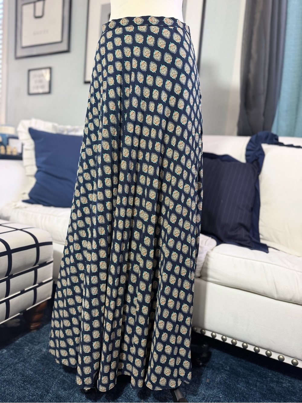 Banana Republic Navy and Cream Geometric Maxi Skirt